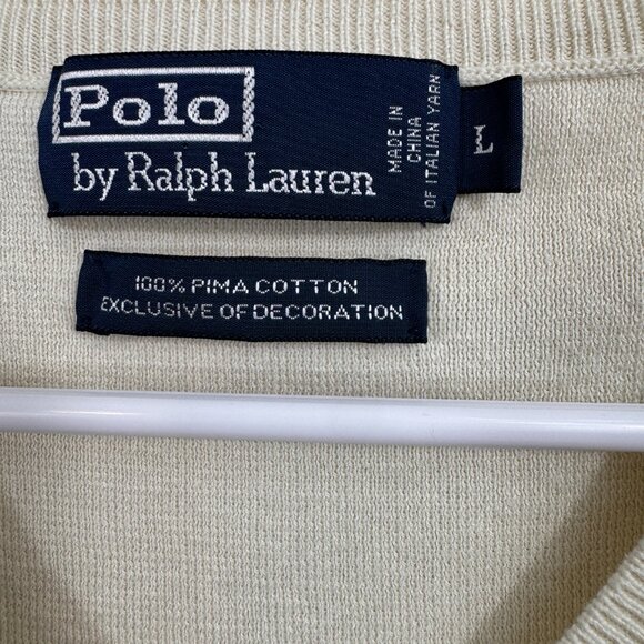 Vintage Polo Ralph Lauren Size Large Knit 100% PIMA Cotton Sweater Vest Ivory - Picture 2 of 5